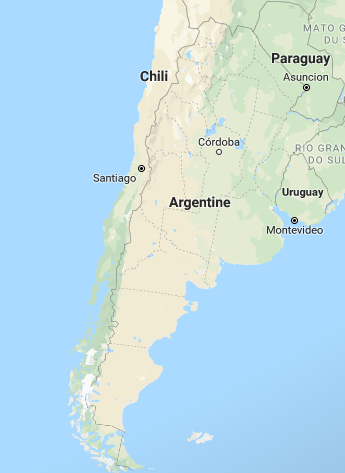 A map of Argentina in South America, showing major cities such as Buenos Aires and surrounding regions along the Atlantic coast.